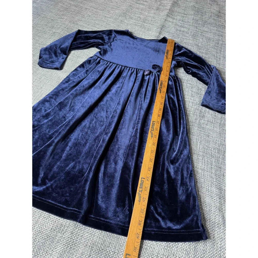 My Twin‎ Girls Navy Blue Velvet Long Sleeve Dress Size S 5-6 Years